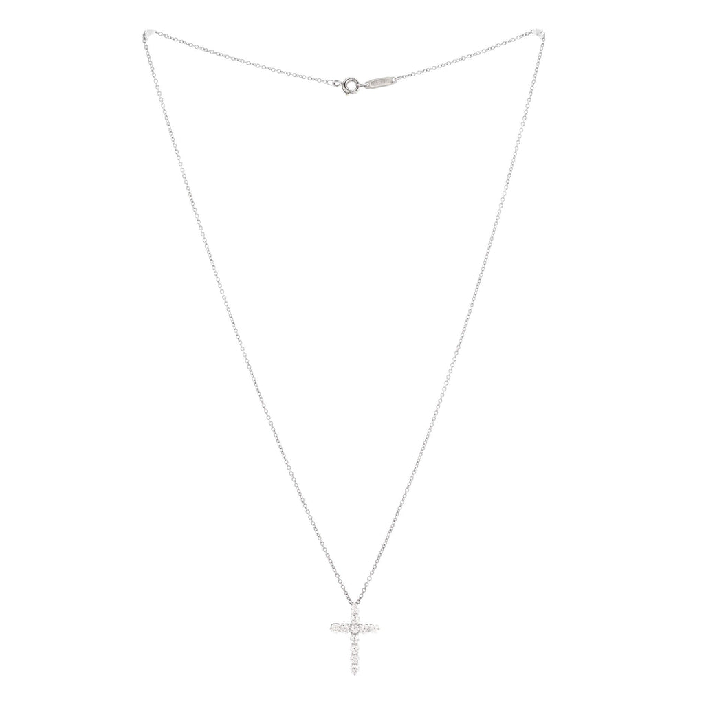 Cross Pendant Necklace Platinum and Diamonds Small