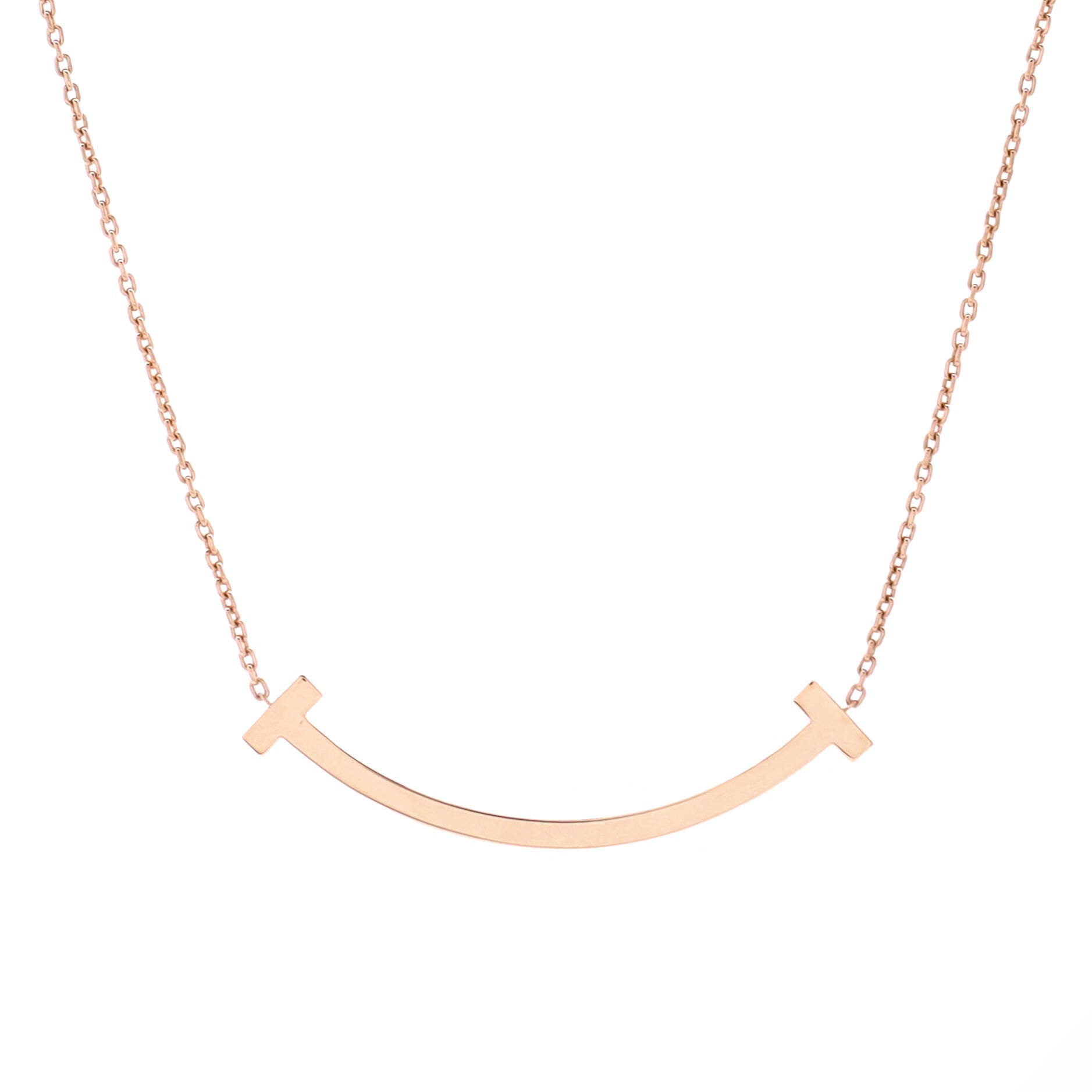 T Smile Pendant Necklace 18K Rose Gold Medium