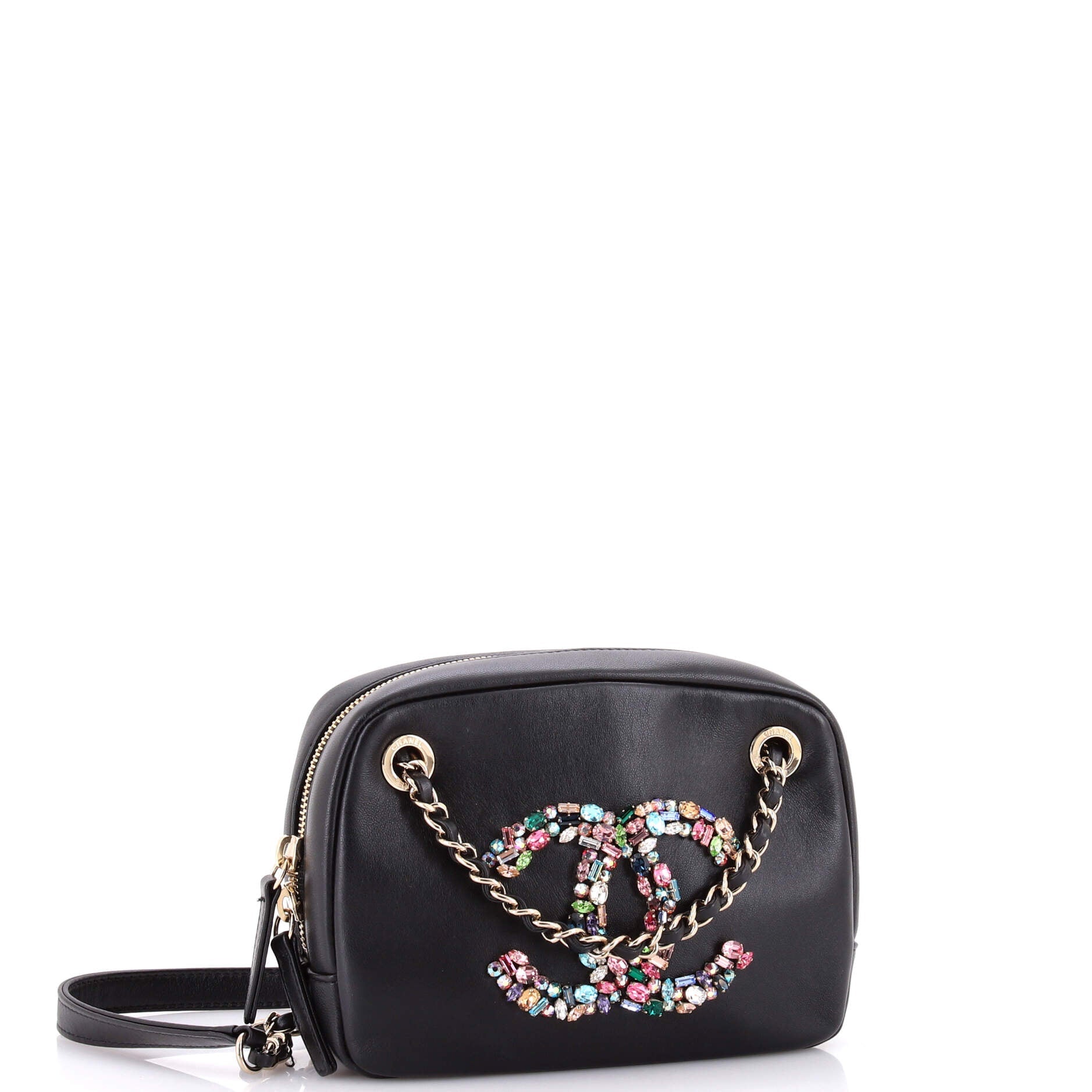 Giant Crystal CC Camera Bag Embellished Lambskin Small