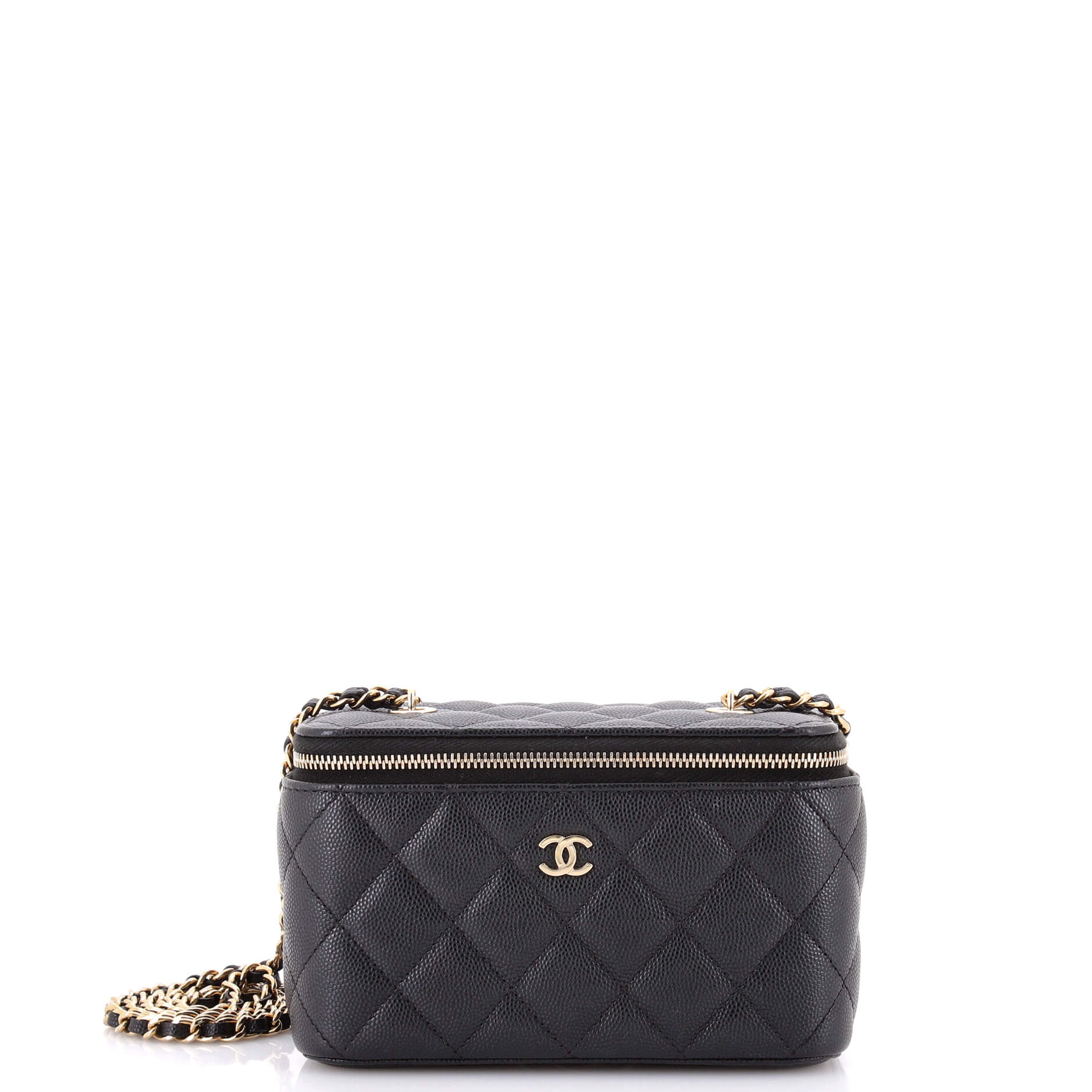 Classic Vanity Case with Chain Quilted Caviar Small