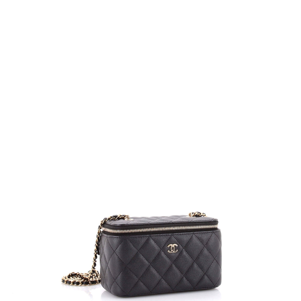Classic Vanity Case with Chain Quilted Caviar Small