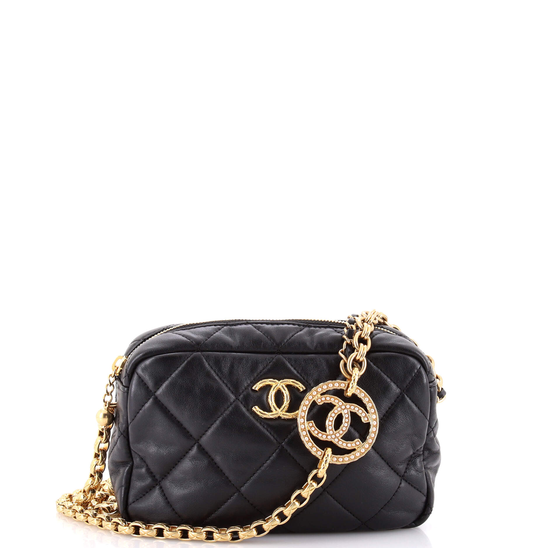 Pearl CC Medallion Camera Bag Quilted Lambskin Mini