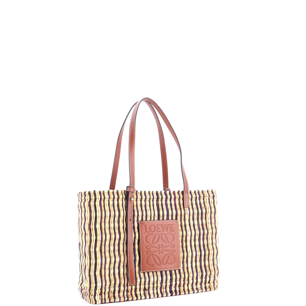Paula's Ibiza Square Basket Tote Woven Reed with Leather Small