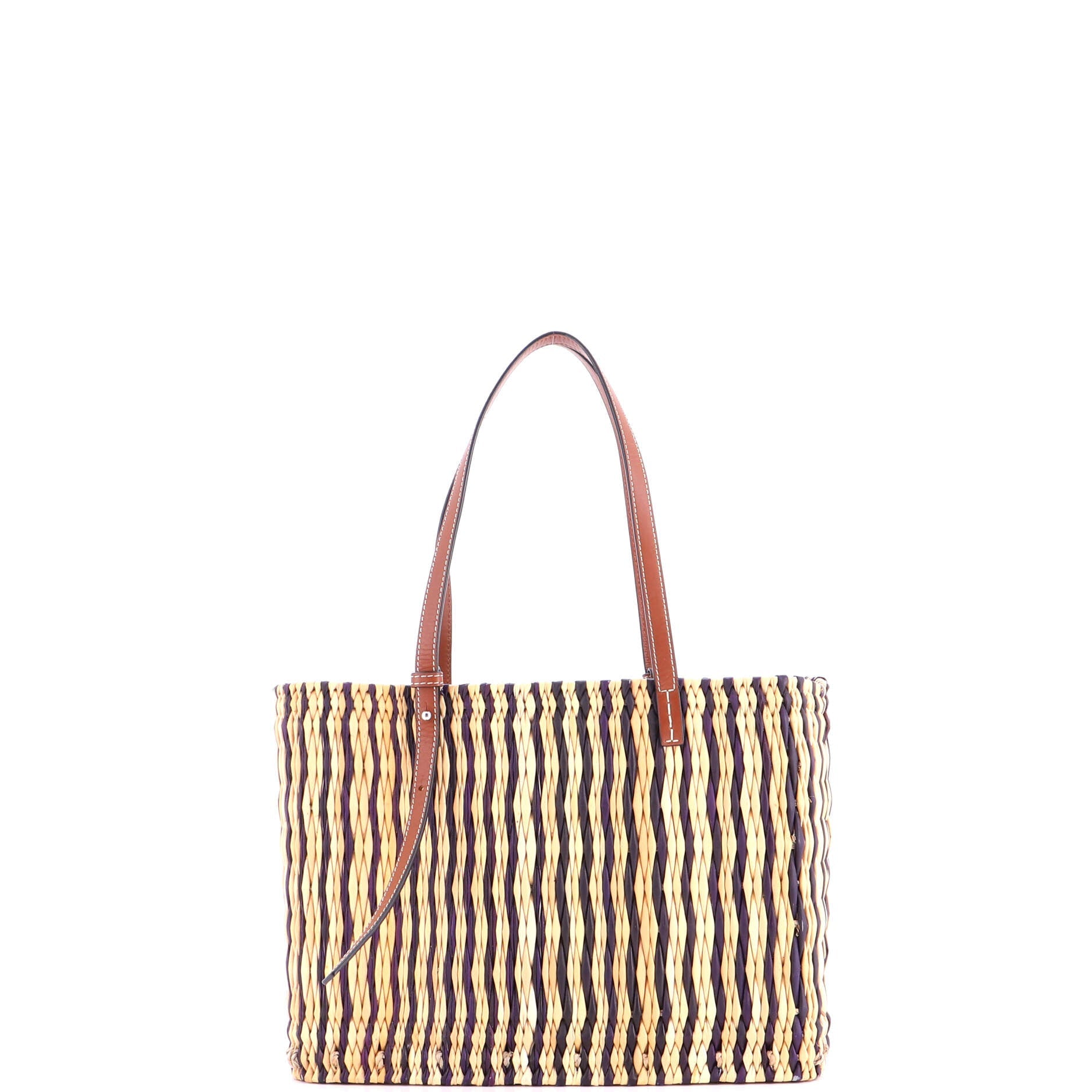 Paula's Ibiza Square Basket Tote Woven Reed with Leather Small