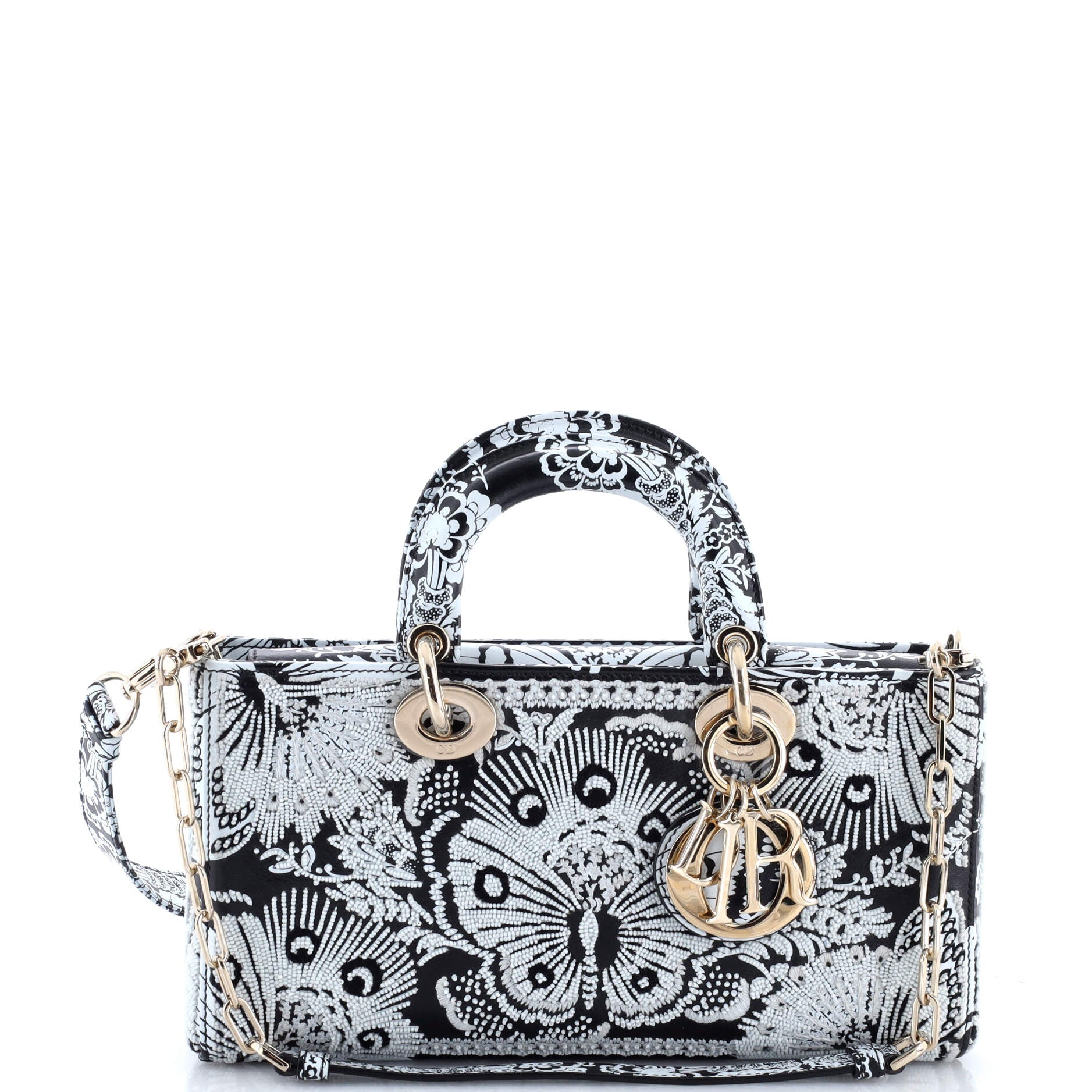 Lady D-Joy Bag Printed Leather and Beaded Embroidery Medium