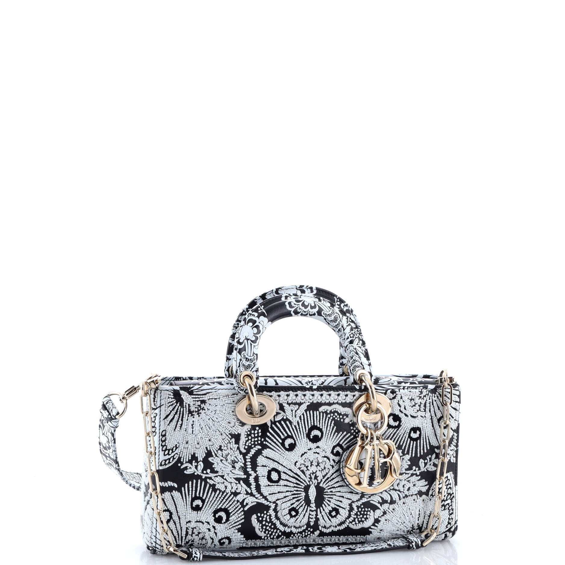 Lady D-Joy Bag Printed Leather and Beaded Embroidery Medium