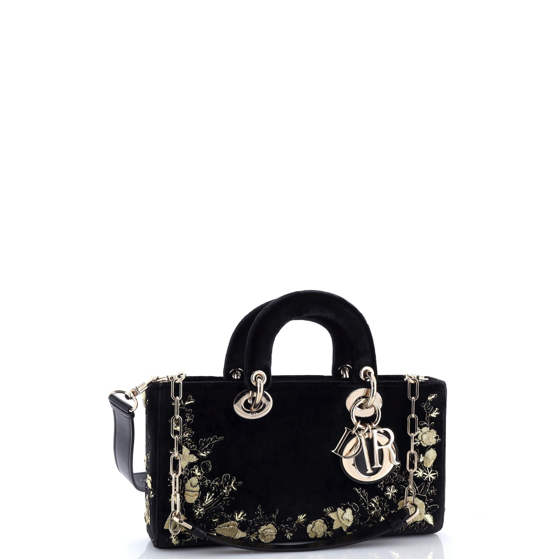 Lady D-Joy Bag Embroidered Velvet Medium