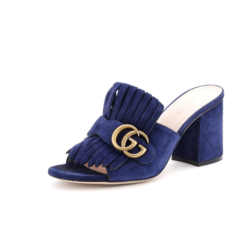 Women's GG Marmont Fringed Heeled Sandals Suede