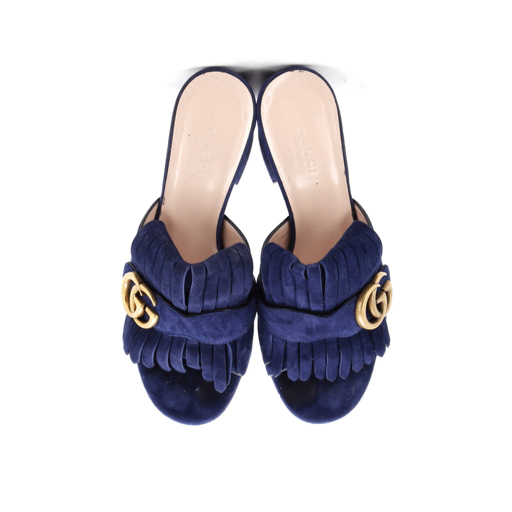 Women's GG Marmont Fringed Heeled Sandals Suede