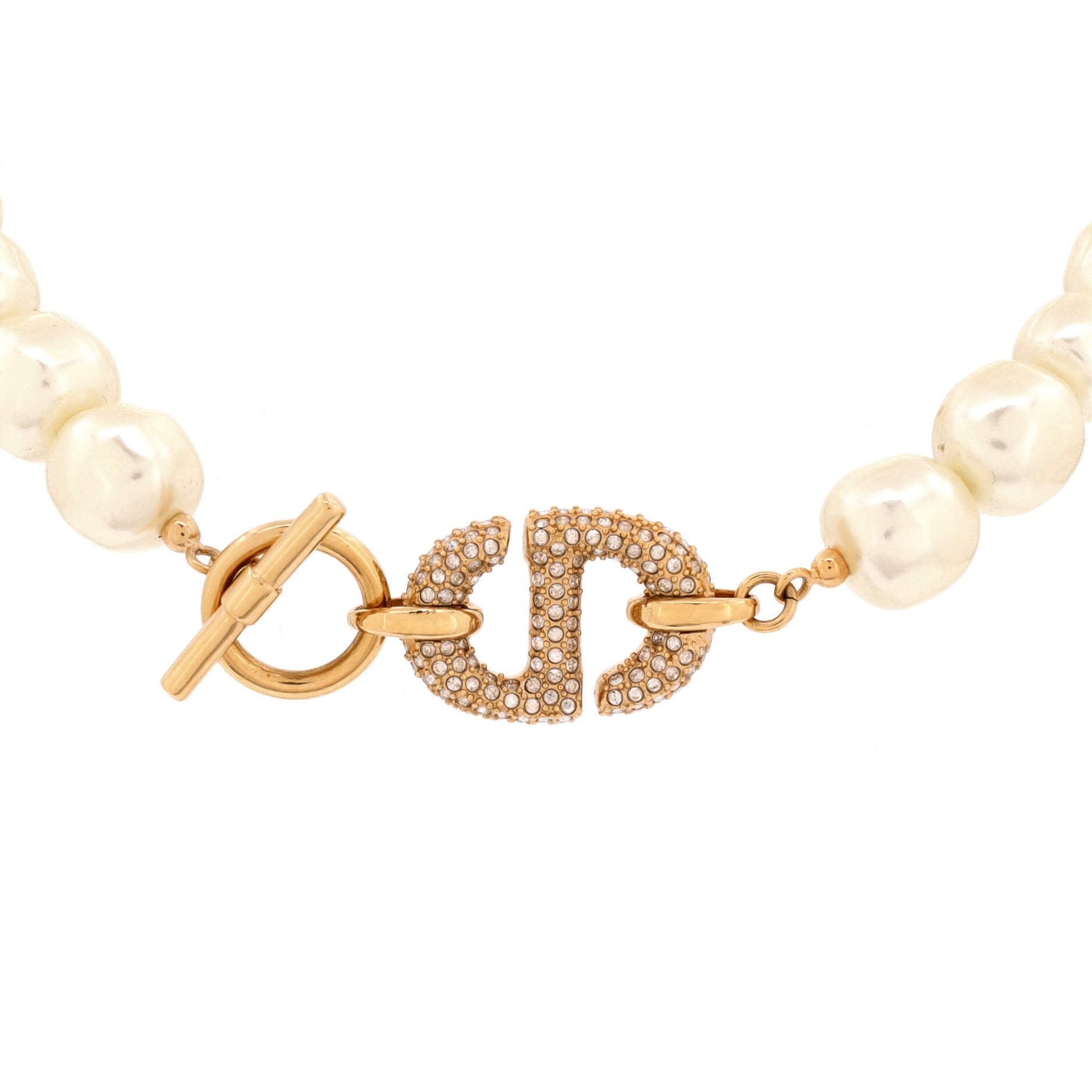 CD Navy Choker Necklace Metal with Faux Pearls and Crystals