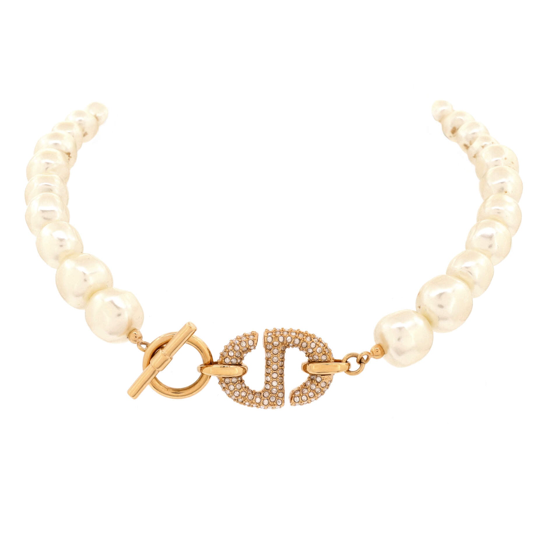 CD Navy Choker Necklace Metal with Faux Pearls and Crystals
