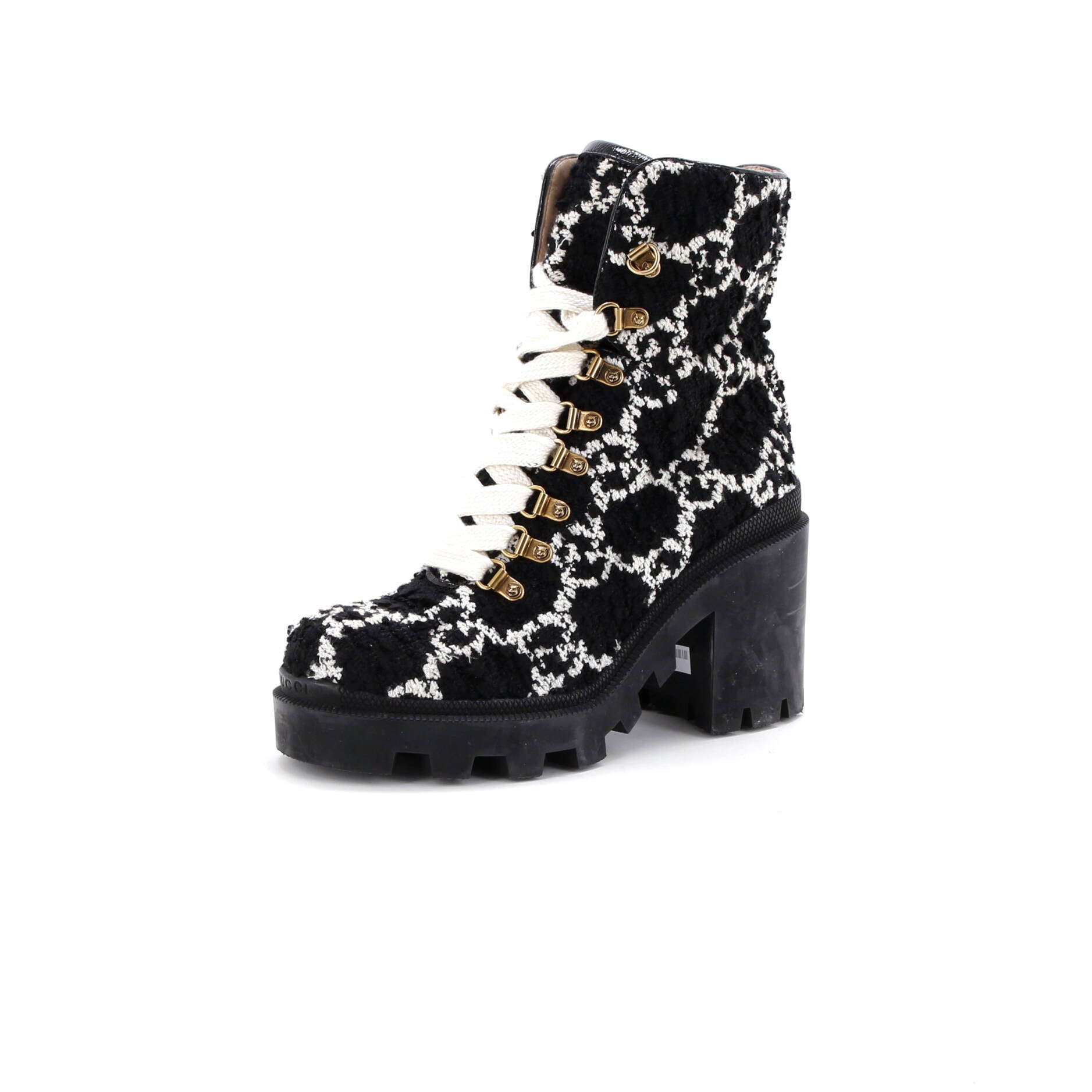 Women's Heeled Lace Up Combat Ankle Boots GG Tweed