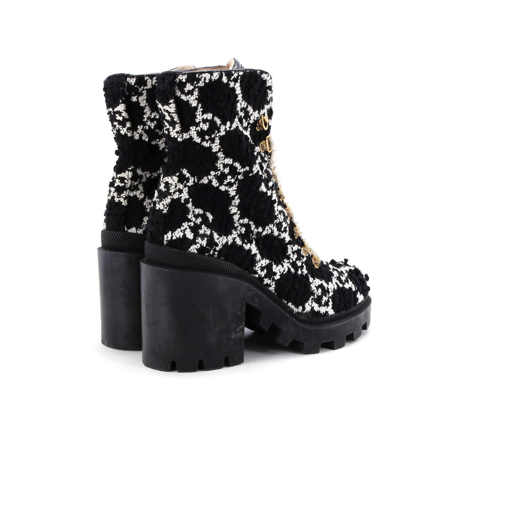 Women's Heeled Lace Up Combat Ankle Boots GG Tweed