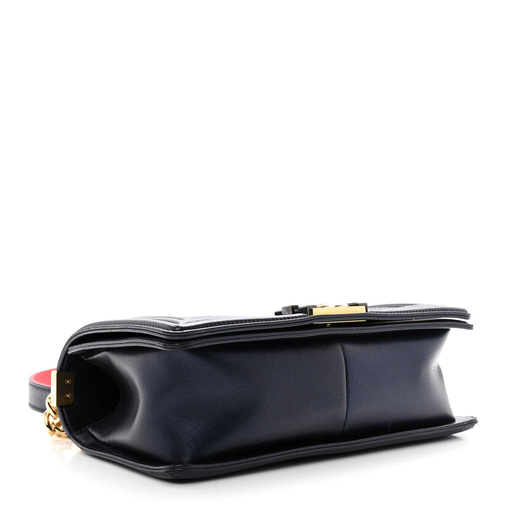 Lambskin Embossed Medium Boy Cube Flap Navy