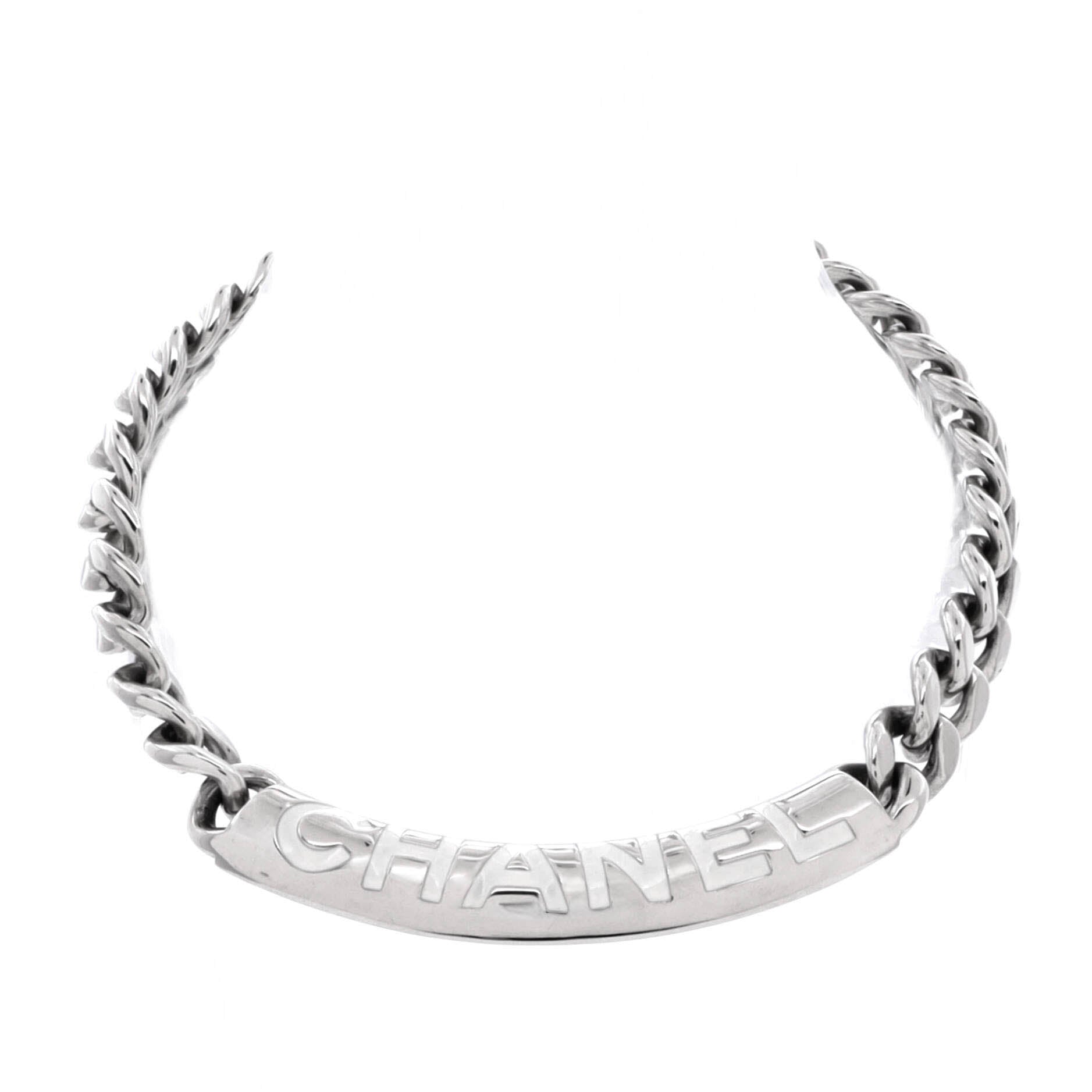 Logo CC Plate Choker Necklace Metal with Enamel
