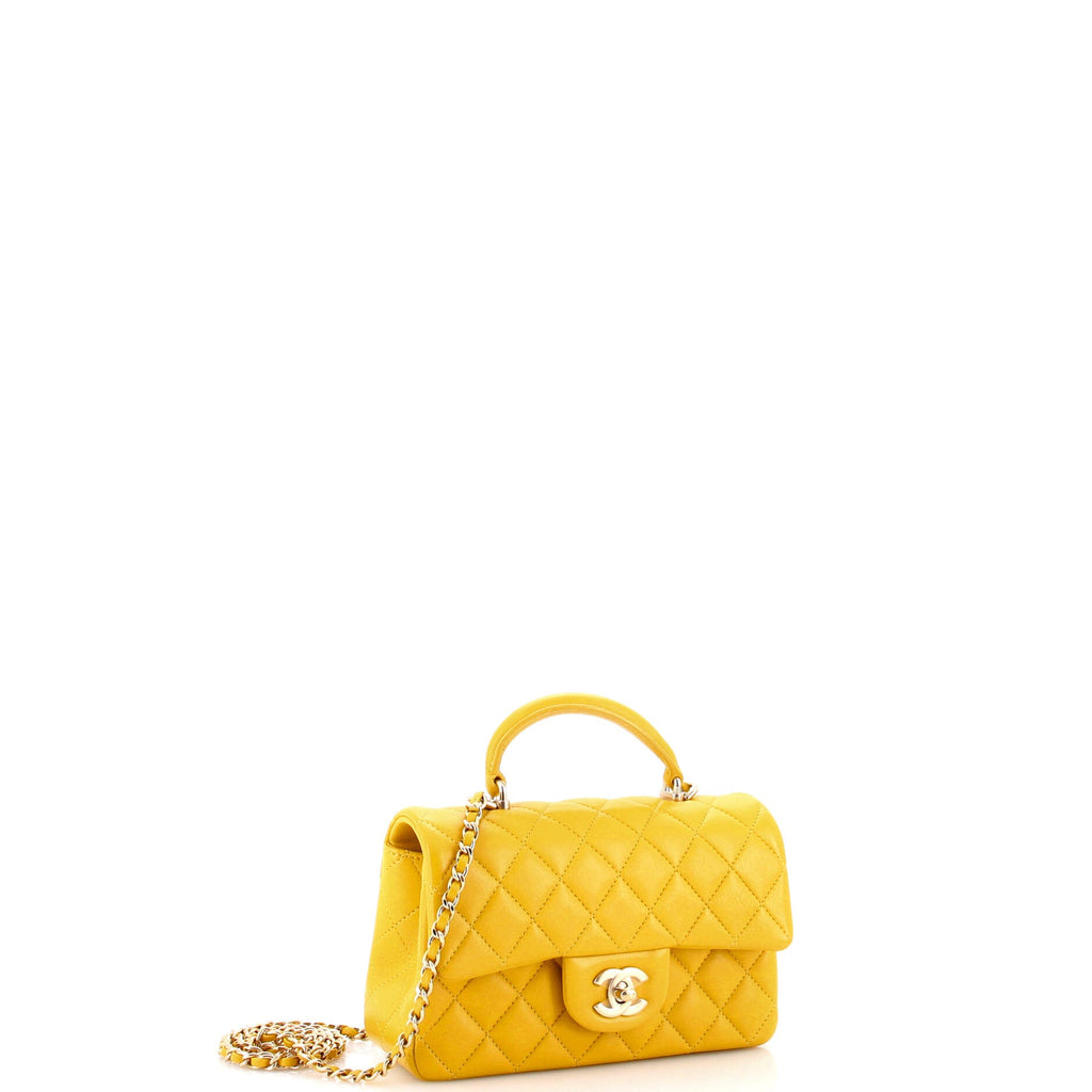 Classic Single Flap Top Handle Bag Quilted Lambskin Mini