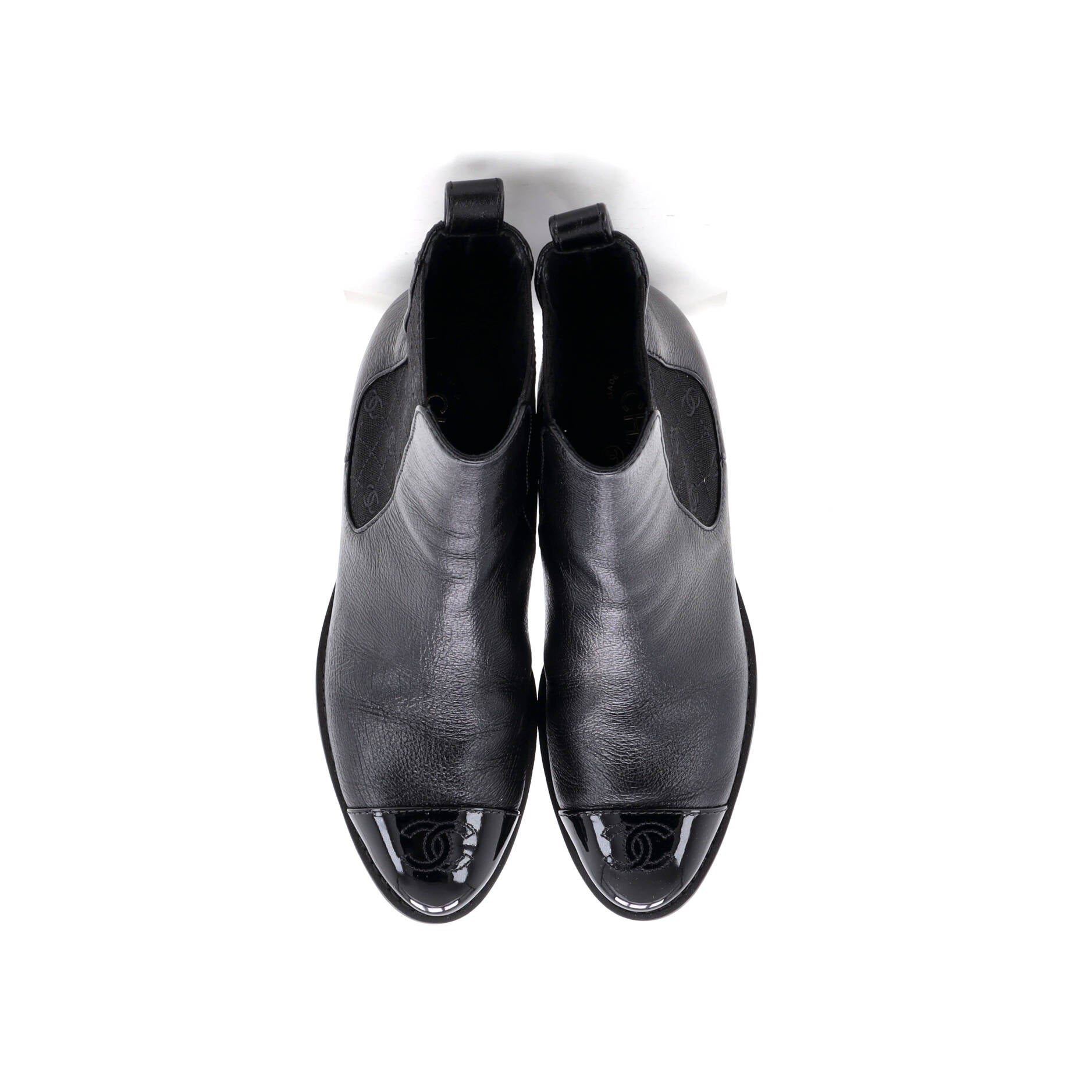 Women's Multi CC Block Heel Cap Toe Chelsea Boots Leather with Patent