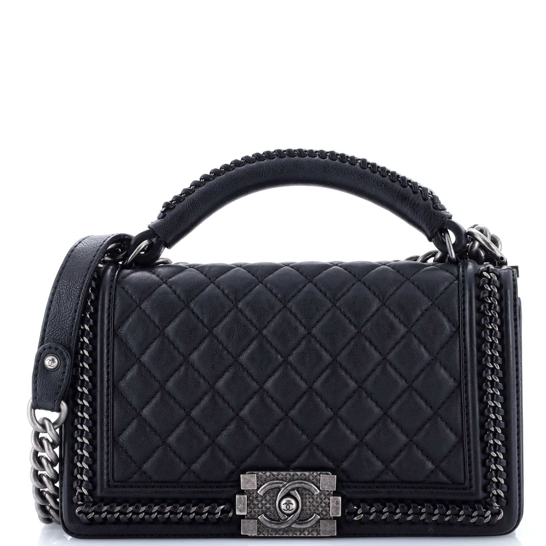 Chain Handle Boy Flap Bag Quilted Calfskin Old Medium
