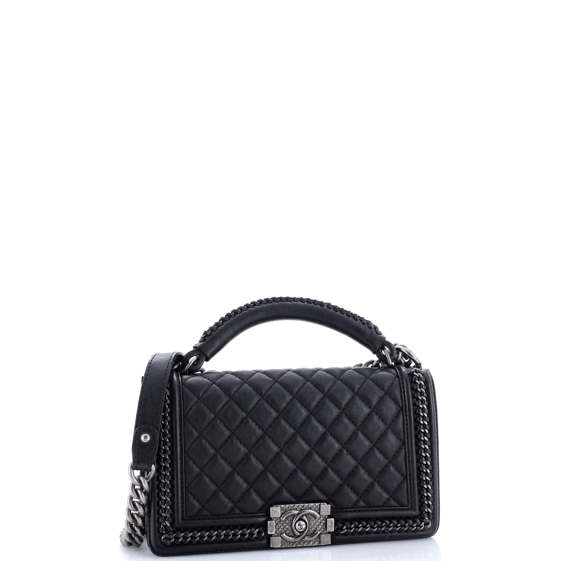 Chain Handle Boy Flap Bag Quilted Calfskin Old Medium