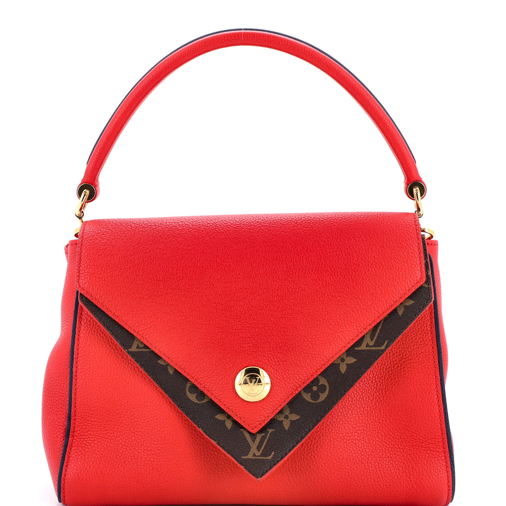 Double V Handbag Calfskin with Monogram Canvas