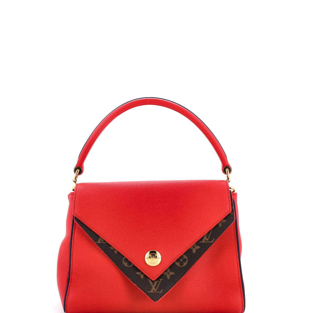 Double V Handbag Calfskin with Monogram Canvas