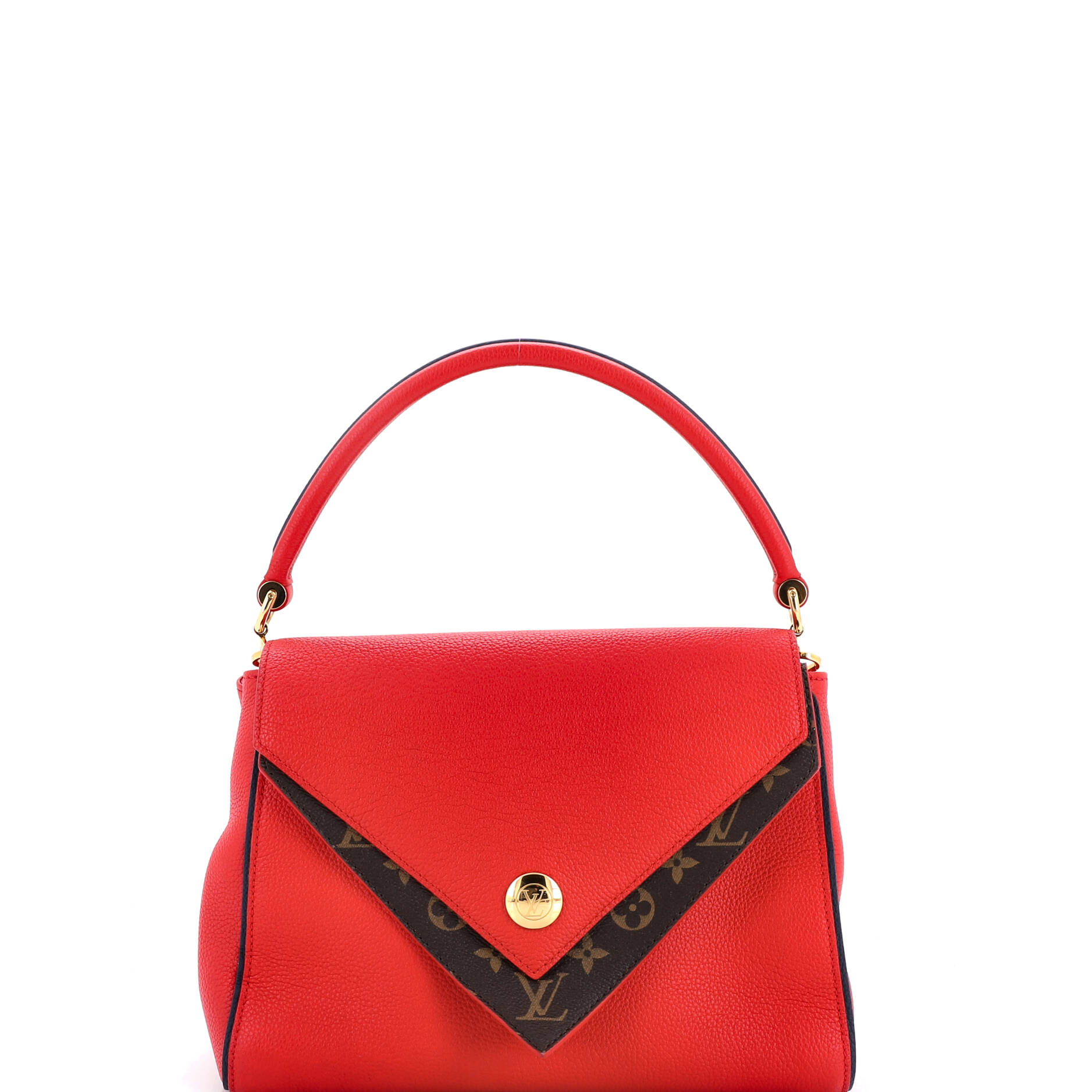 Double V Handbag Calfskin with Monogram Canvas