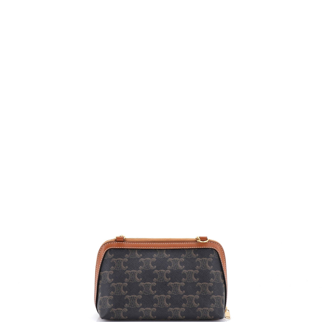 Zip Around Chain Clutch Embroidered Triomphe Coated Canvas