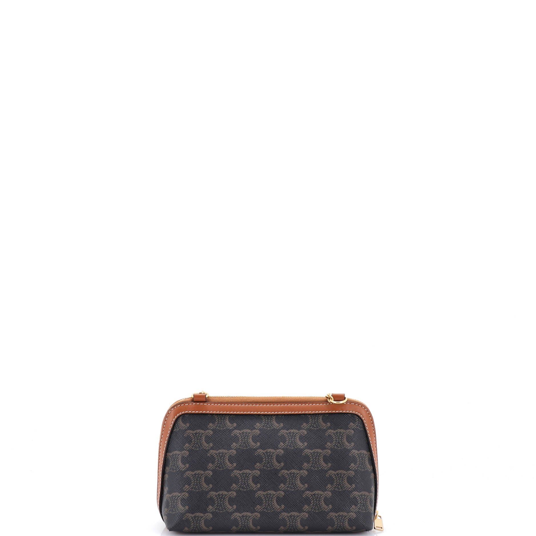 Zip Around Chain Clutch Embroidered Triomphe Coated Canvas