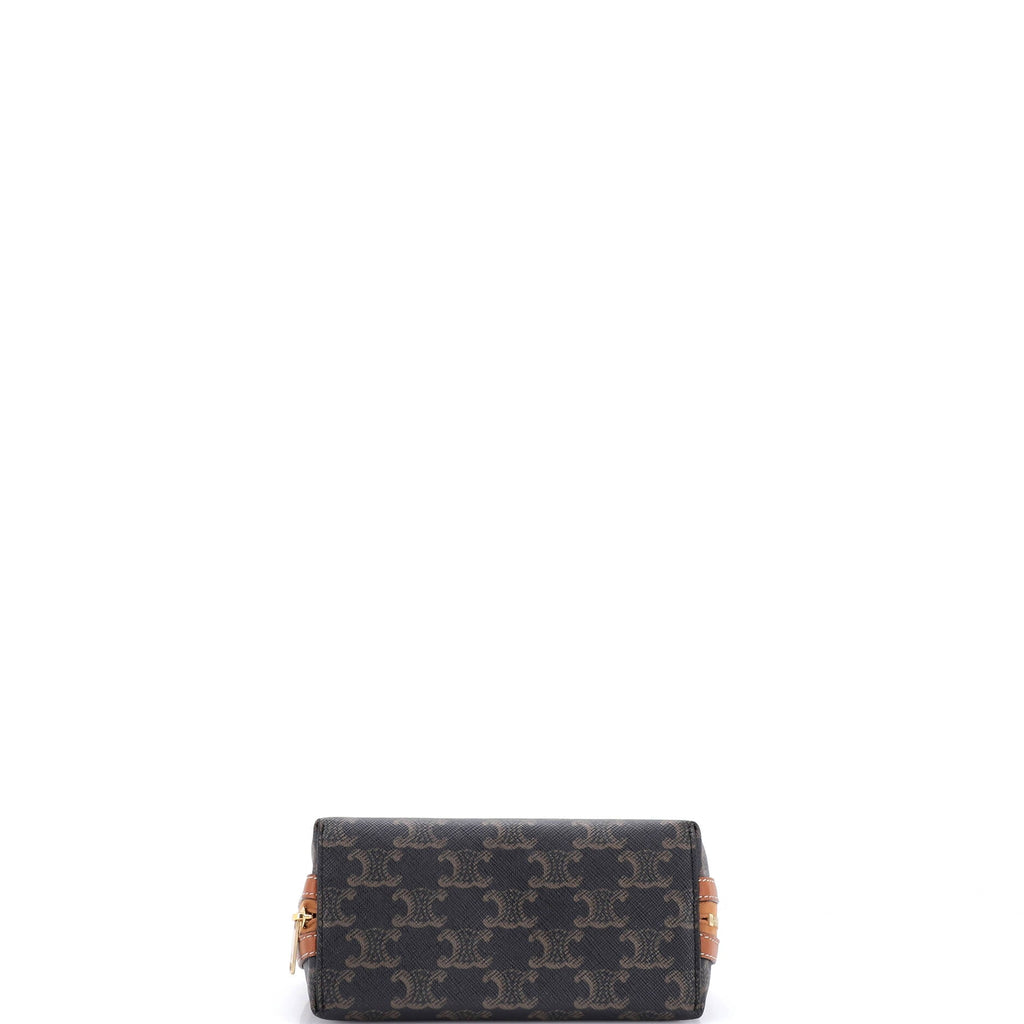 Zip Around Chain Clutch Embroidered Triomphe Coated Canvas