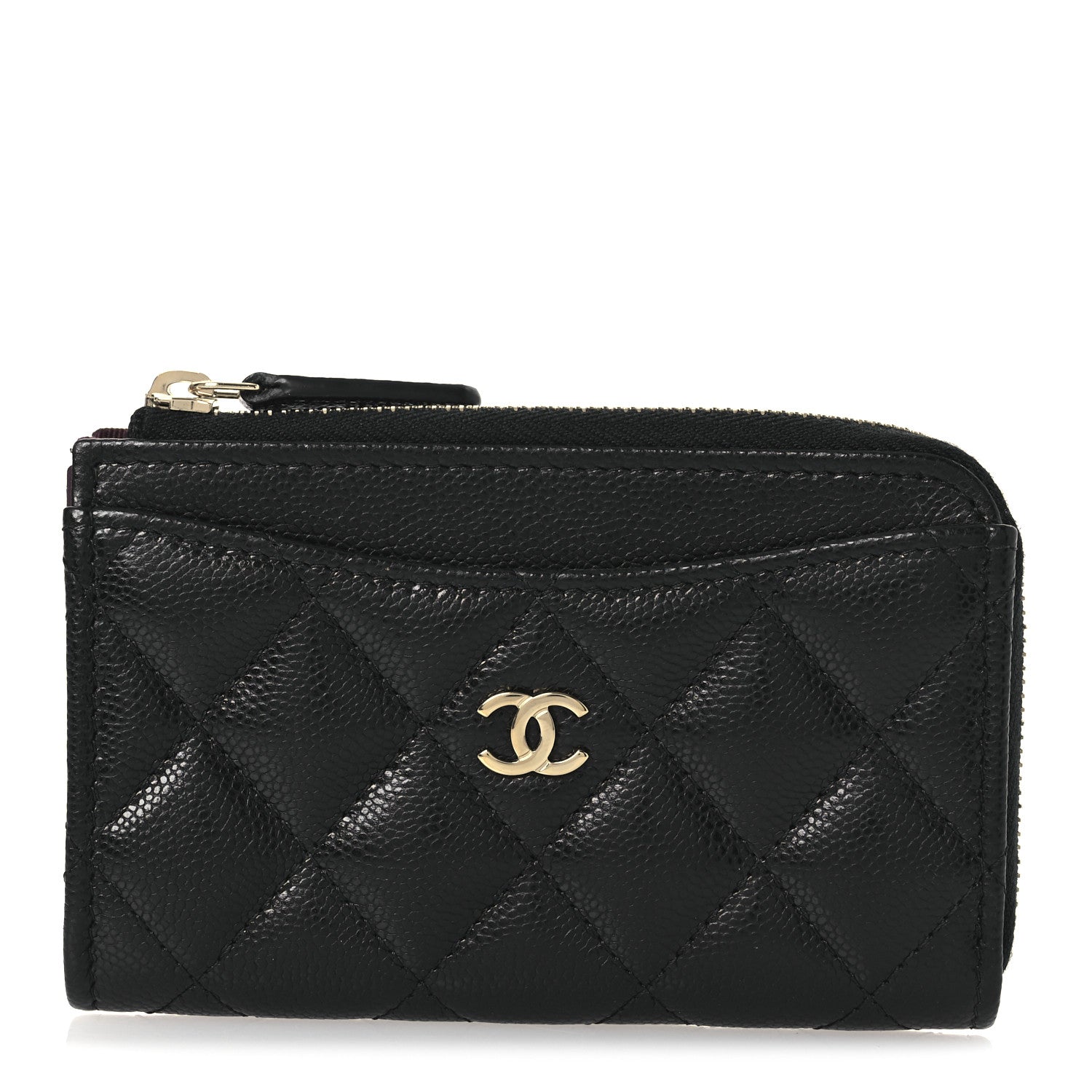 Caviar Quilted CC Zip Around  Holder Black