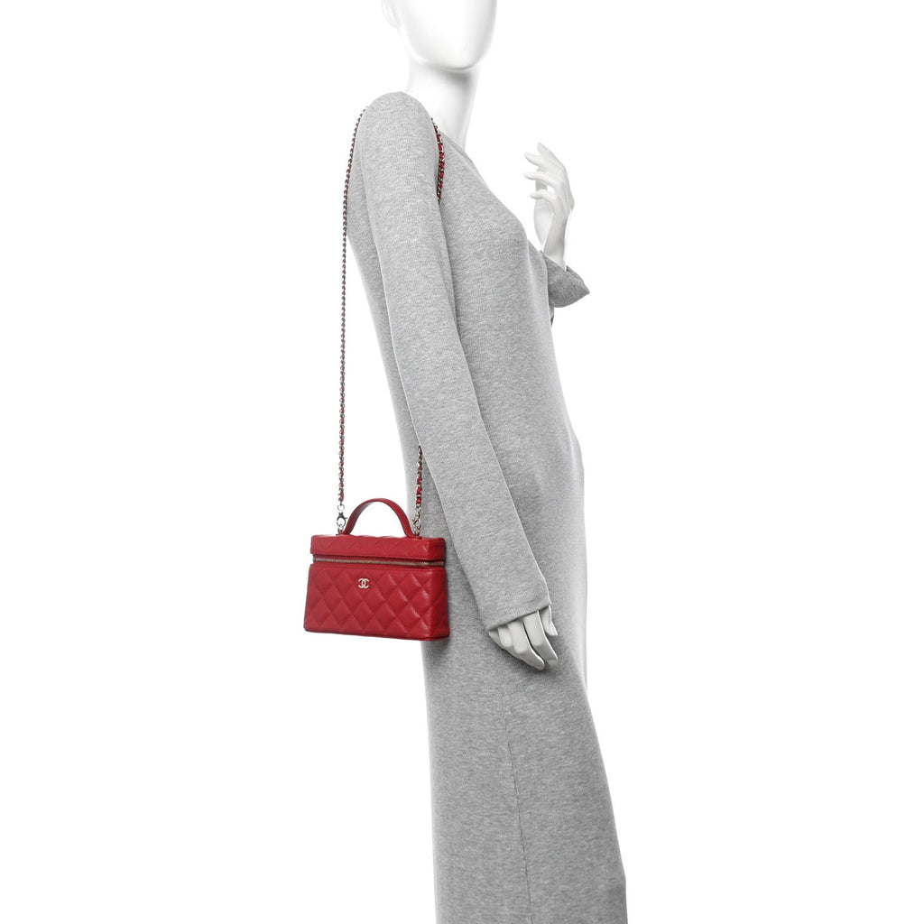 Caviar Quilted Top Handle Slim Vanity With Chain Red