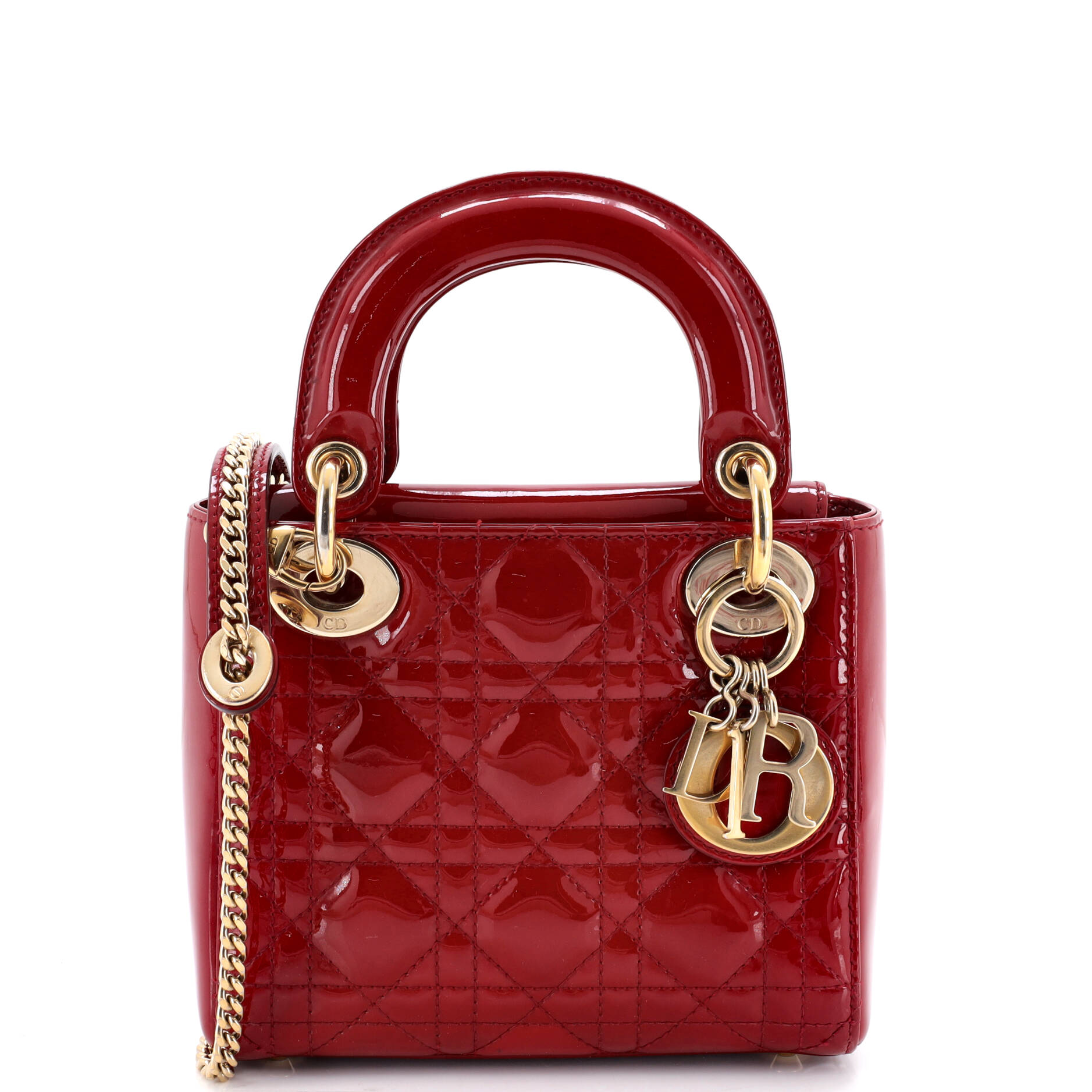 Lady Dior Chain Bag Cannage Quilt Patent Mini
