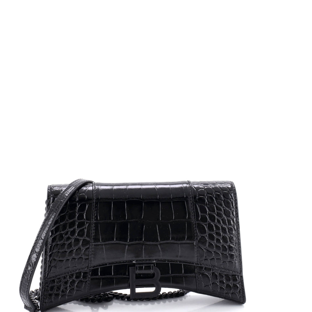 Hourglass Chain Wallet Crocodile Embossed Leather
