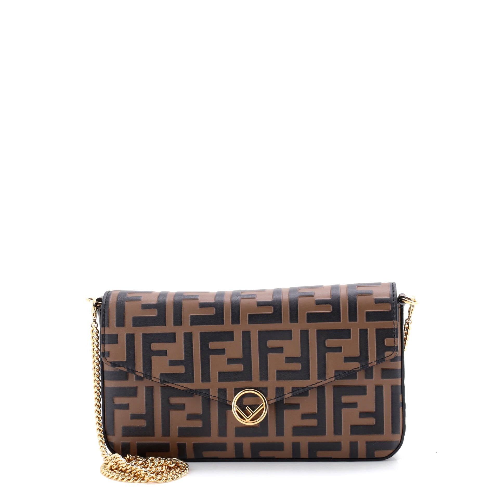 F is Fendi Envelope Clutch on Chain Zucca Embossed Leather