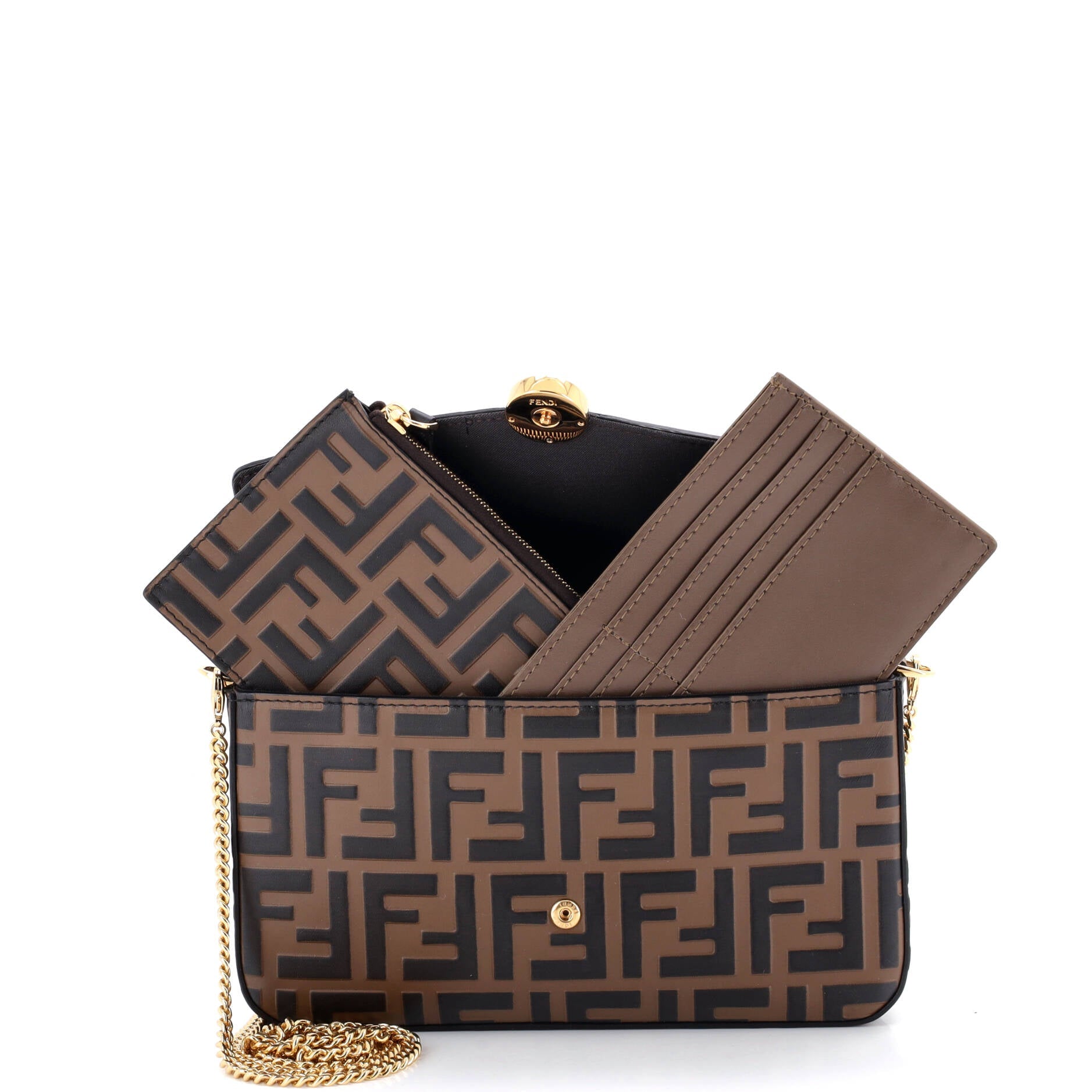 F is Fendi Envelope Clutch on Chain Zucca Embossed Leather