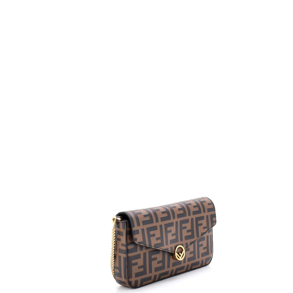 F is Fendi Envelope Clutch on Chain Zucca Embossed Leather