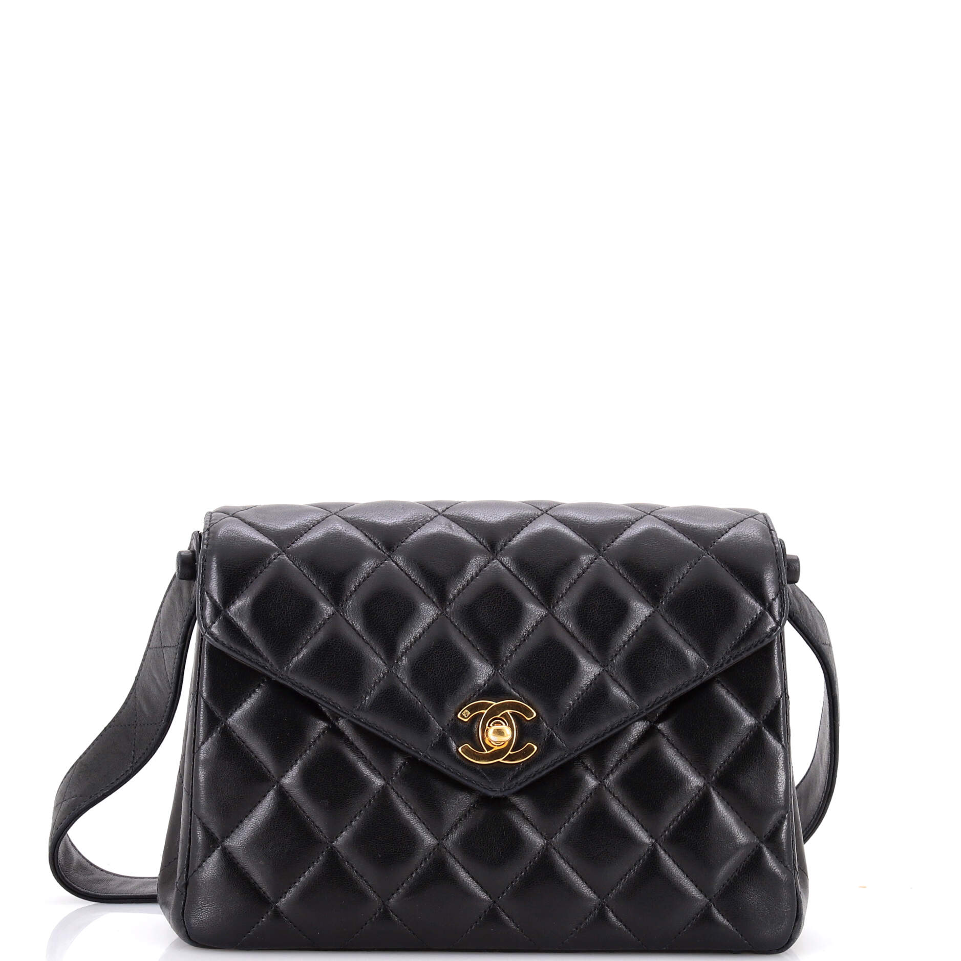 Vintage CC Flap Shoulder Bag Quilted Lambskin Small