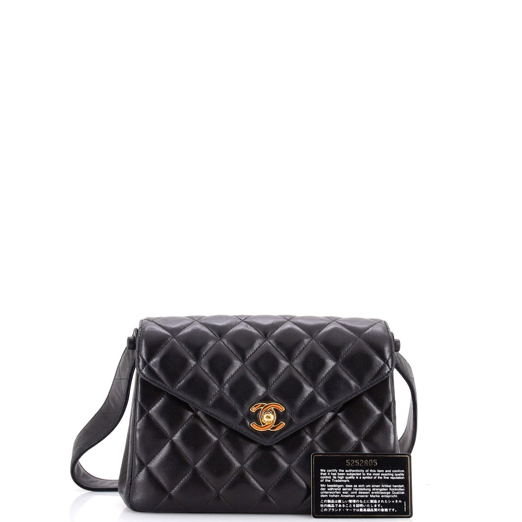 Vintage CC Flap Shoulder Bag Quilted Lambskin Small
