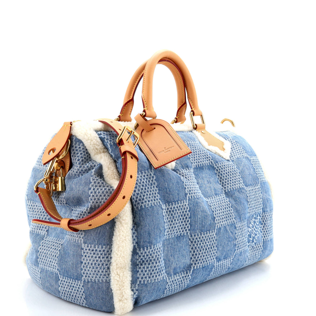 Speedy Bandouliere Bag 3D Damier Denim with Shearling 40