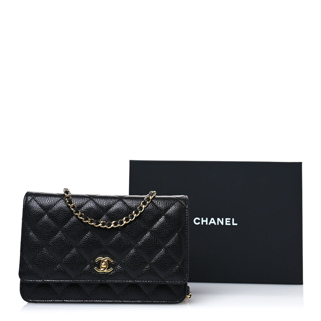 Caviar Quilted CC Turnlock Wallet On Chain WOC Black