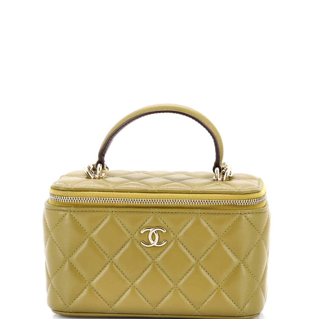 Classic Top Handle Vanity Case with Chain Quilted Lambskin Small
