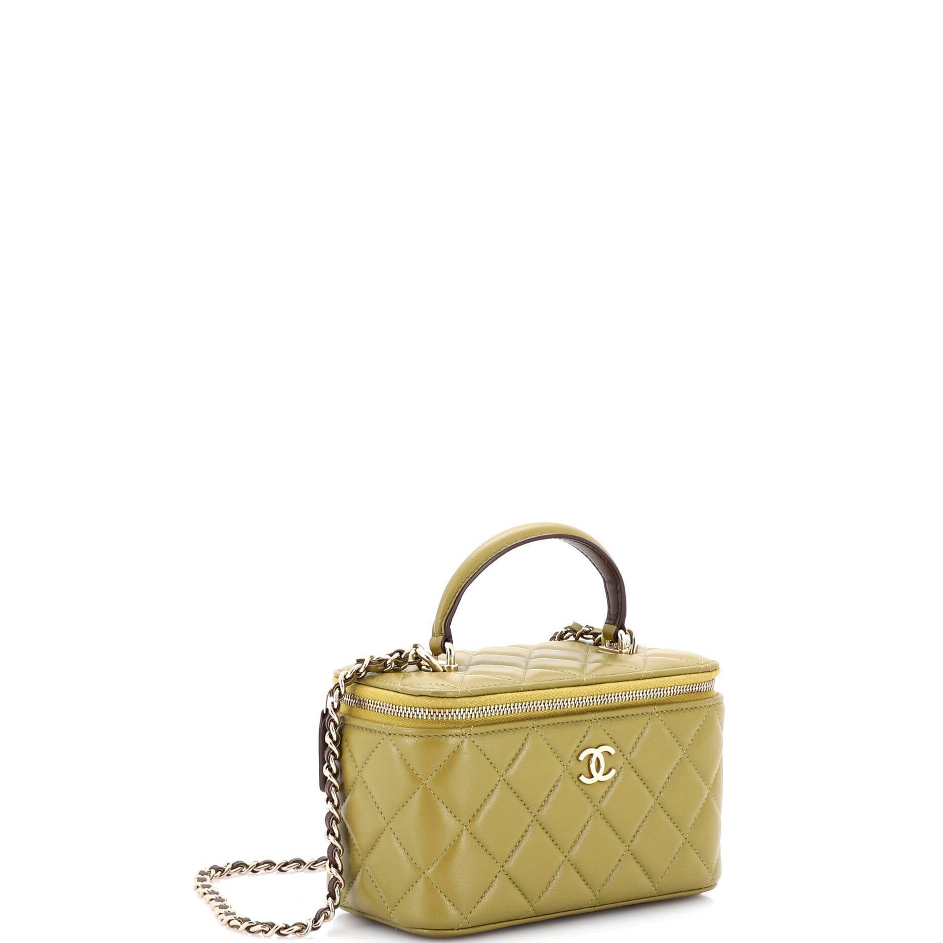 Classic Top Handle Vanity Case with Chain Quilted Lambskin Small