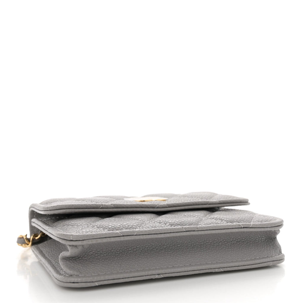 Caviar Quilted Miss Coco Clutch With Chain Grey