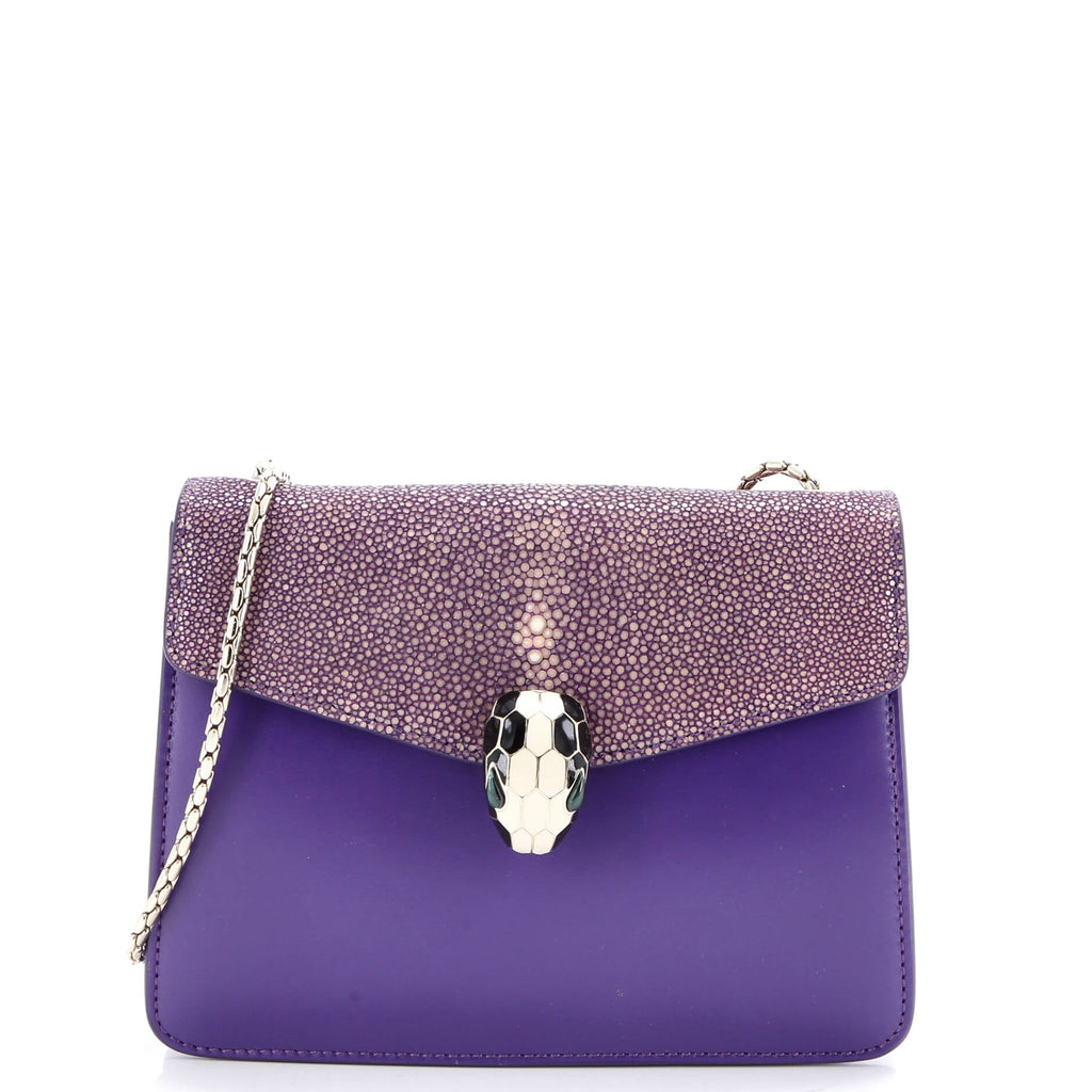 Serpenti Forever Square Shoulder Bag Leather and Stingray Small