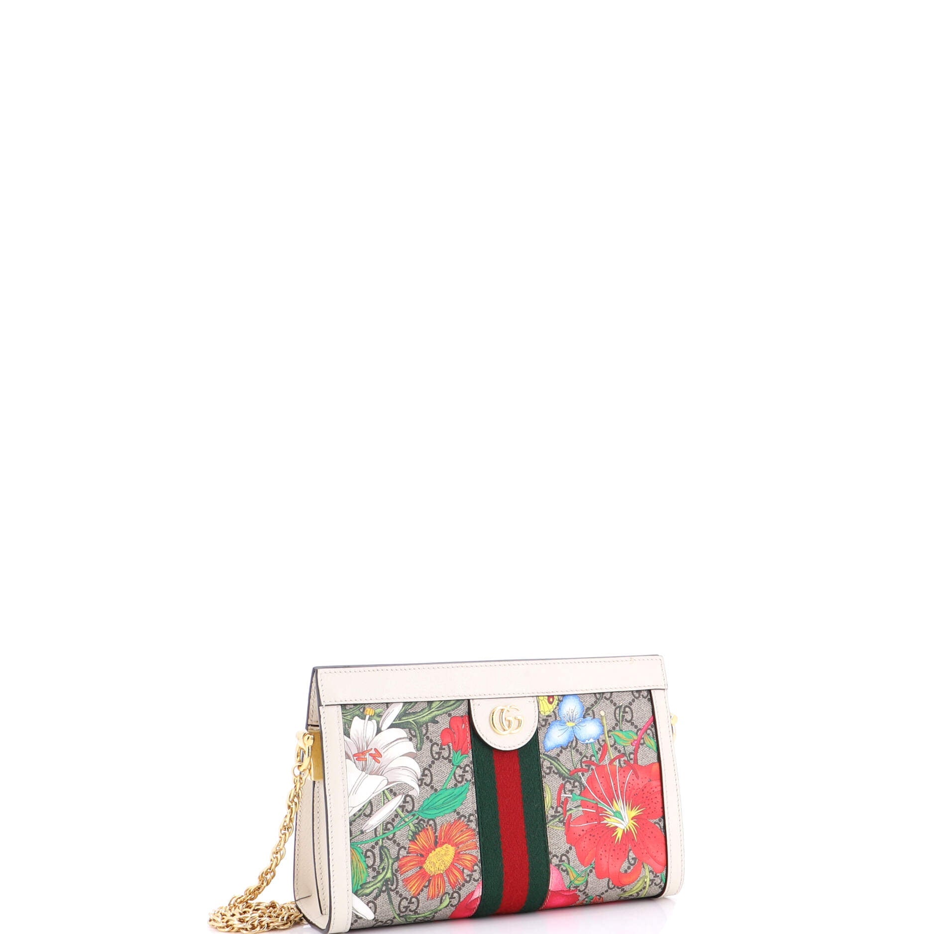 Ophidia Chain Shoulder Bag Flora GG Coated Canvas Small