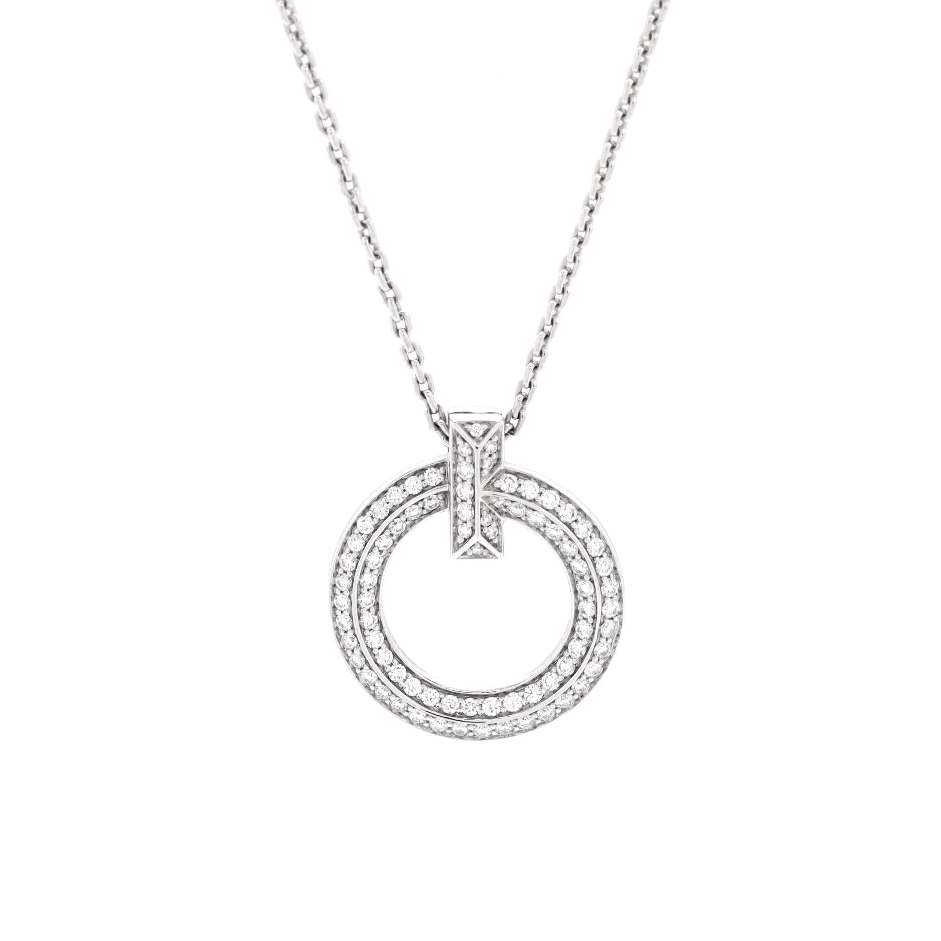 T1 Circle Pendant Necklace 18K White Gold and Diamonds