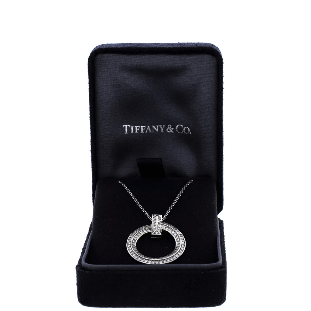 T1 Circle Pendant Necklace 18K White Gold and Diamonds