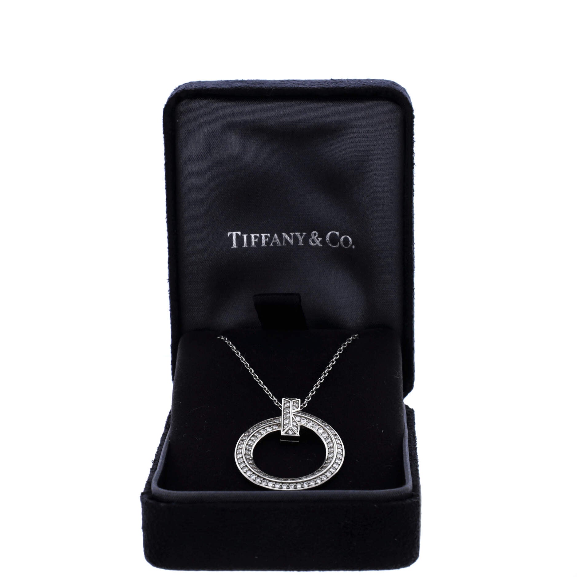 T1 Circle Pendant Necklace 18K White Gold and Diamonds