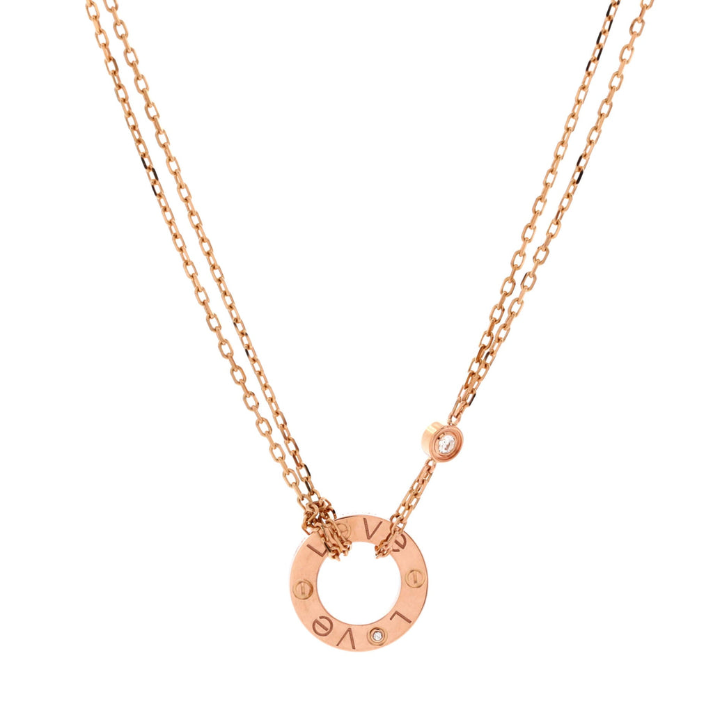 2 Diamonds Love Pendant Necklace 18K Rose Gold and Diamonds