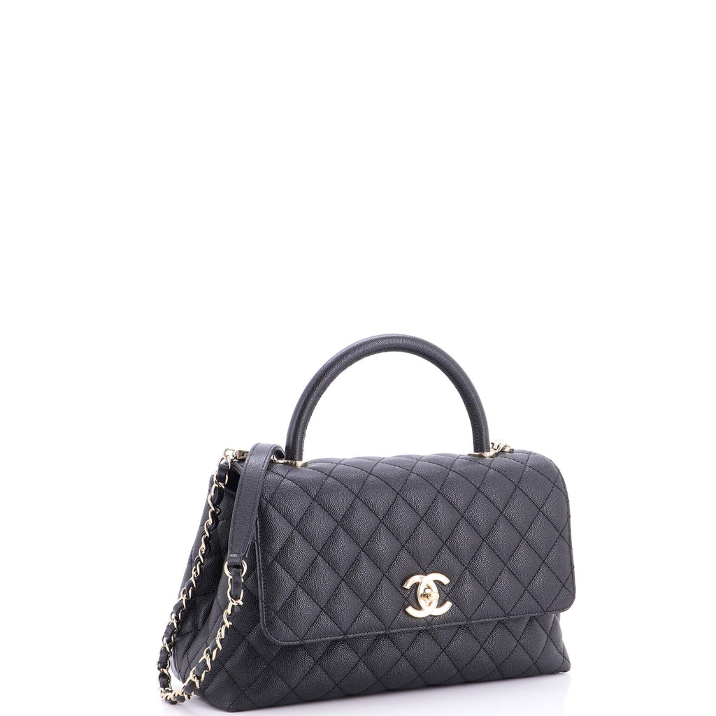 Coco Top Handle Bag Quilted Caviar Small